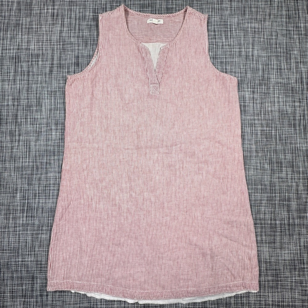 Beach Lunch Lounge Womens Large Pink Stripe Linen Blend Sleeveless Shift Dress